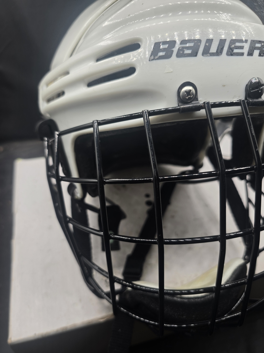 Bauer White Hockey Helmet with Black Cage